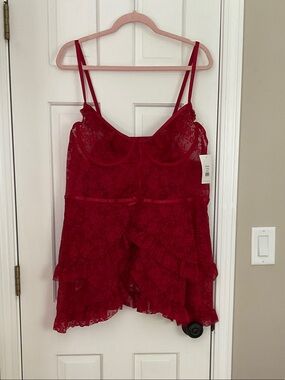 Lace Ruffle Chemise with Underwire in Burgundy